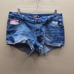 Tipsy Elves Denim Raw Hem American Flag Patriotic Jean Shorts Blue Size Large